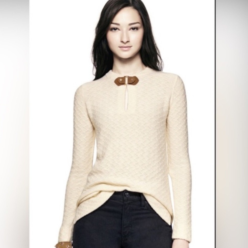 Tory Burch Mim Tunic Sweater Small Buckle Cream Alpaca Wool Blend Designer Chic